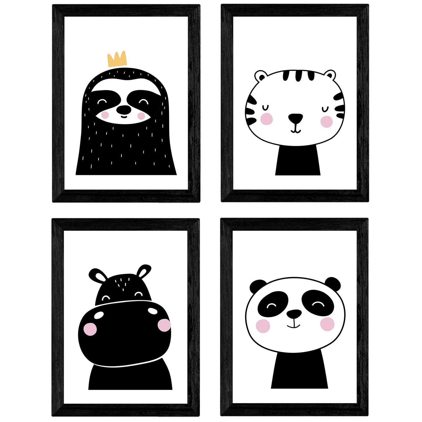 Set de 4 láminas "Hipopotamos, gato, oso y foca". Posters de animales.-Artwork-Nacnic-Nacnic Estudio SL