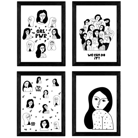 Set de 4 láminas Mujeres, Chicas al Poder. Posters con Dibujos de Mujeres.-Artwork-Nacnic-Nacnic Estudio SL
