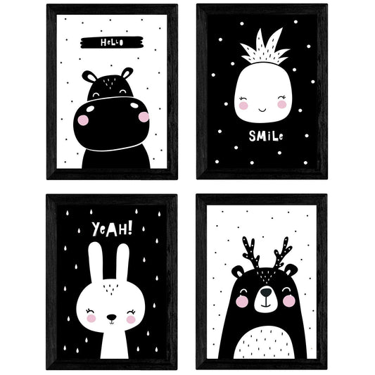Set de 4 láminas "Oso polar, conejo, hipopotamo y piña". Posters de animales.-Artwork-Nacnic-Nacnic Estudio SL