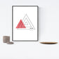 Set de 4 láminas para enmarcar CAMBIO DE RUMBO. Posters estilo nórdico con triángulos para la decoración del hogar. Láminas con formas geométricas en tonos rojos y azules.-Artwork-Nacnic-Nacnic Estudio SL
