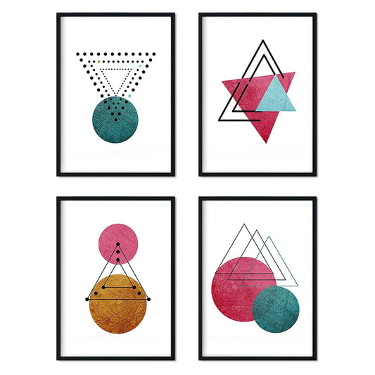 Set de 4 láminas para enmarcar Constelaciones Y Lunas. Posters Estilo nórdico con triángulos para la decoración del hogar.-Artwork-Nacnic-Nacnic Estudio SL