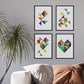 Set de 4 láminas para enmarcar CORAZÓN. Cuatro posters con imágenes geométricas. Composición de CORAZÓN. Láminas estilo nordico-Artwork-Nacnic-Nacnic Estudio SL