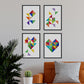 Set de 4 láminas para enmarcar CORAZÓN. Cuatro posters con imágenes geométricas. Composición de CORAZÓN. Láminas estilo nordico-Artwork-Nacnic-Nacnic Estudio SL