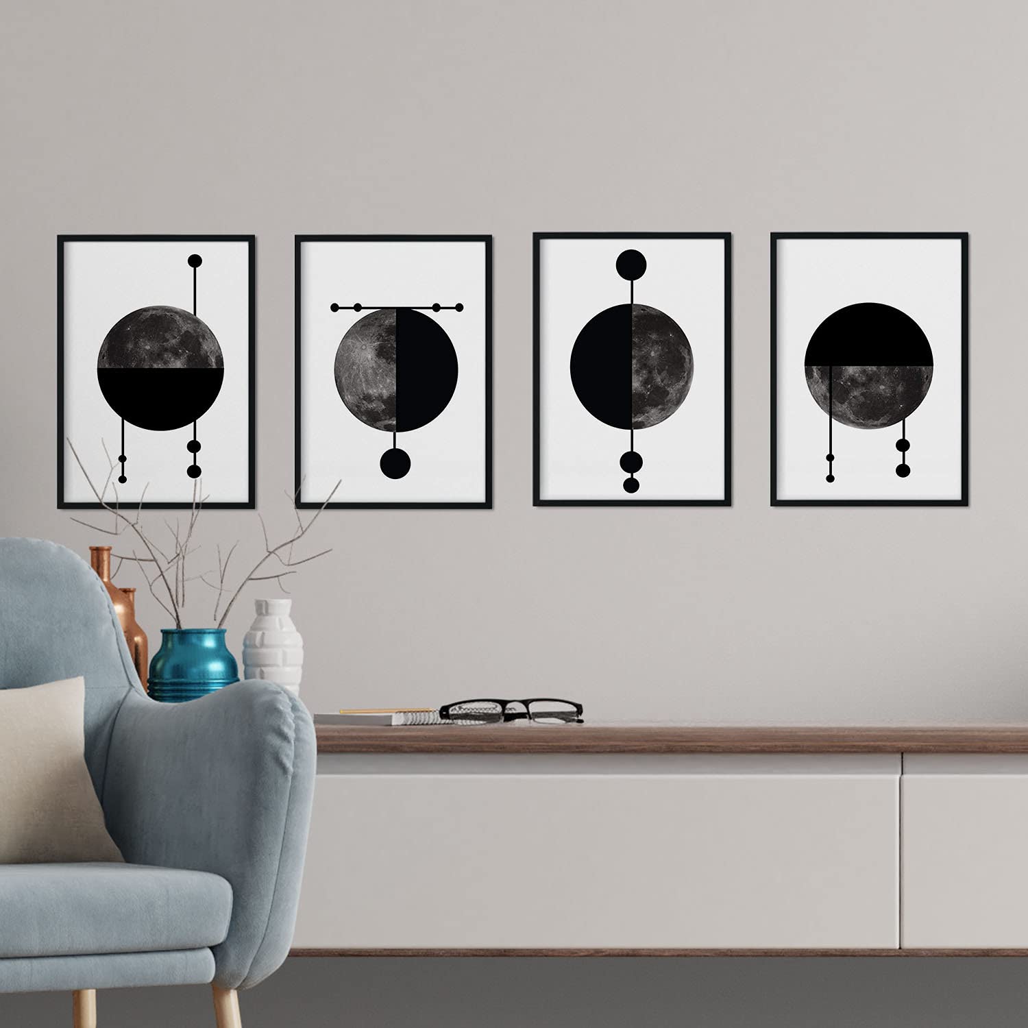Set de 4 láminas para enmarcar Cuatro Lunas Posters Estilo nórdico para la . Láminas con imágenes de Lunas en Estilo escandinavo-Artwork-Nacnic-Nacnic Estudio SL