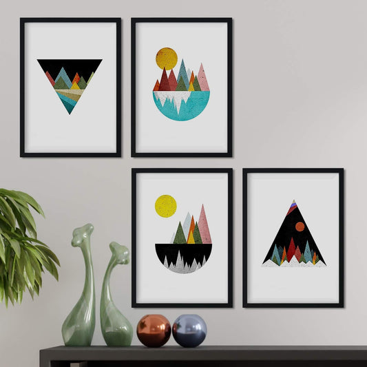 Set de 4 láminas para enmarcar, Cuatro posters con imágenes de Montañas geométricas. Láminas estilo nordico. Decoración de hogar.-Artwork-Nacnic-Nacnic Estudio SL