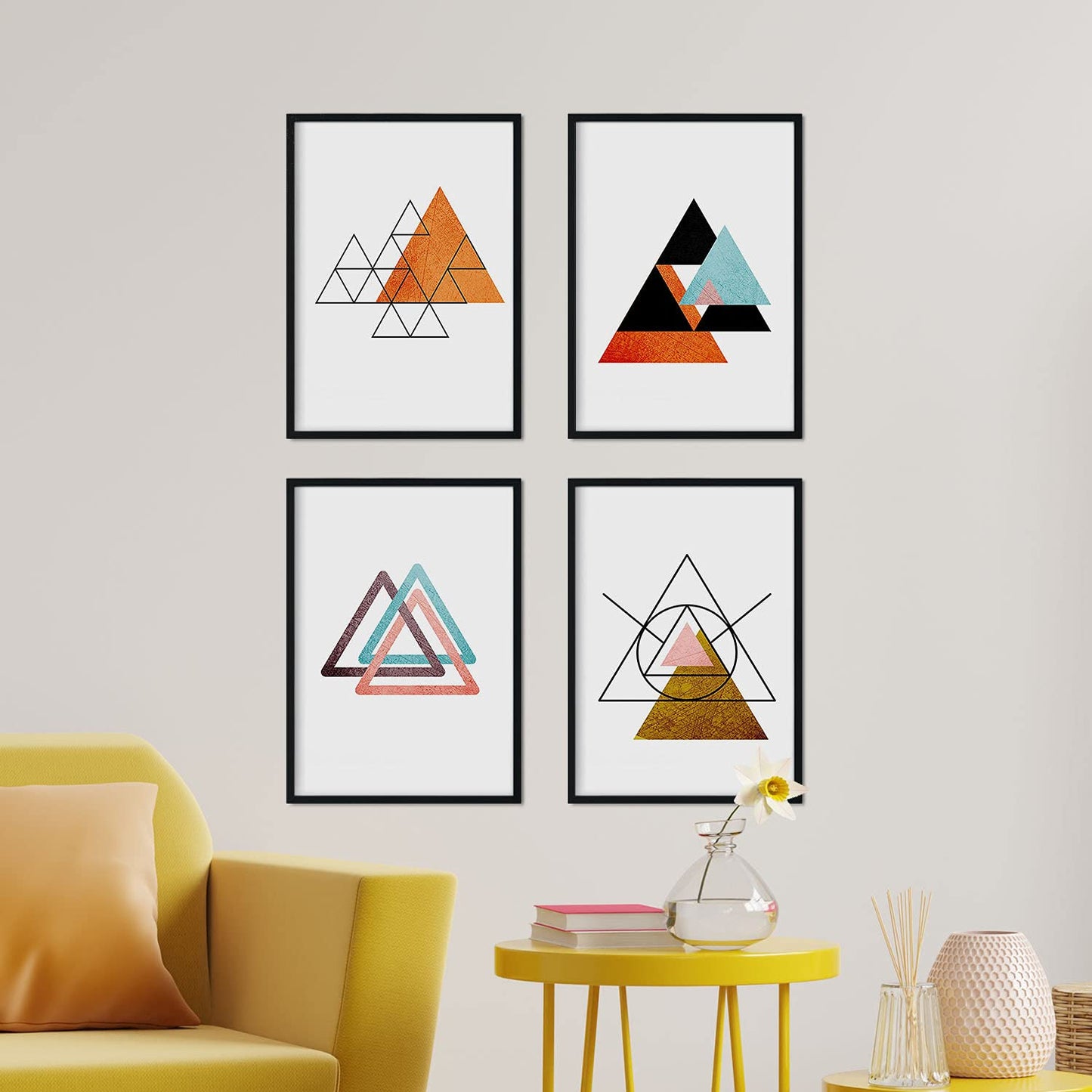 Set de 4 láminas para enmarcar Sahara Y Egipto. Posters Estilo nórdico con triángulos para la decoración del hogar-Artwork-Nacnic-Nacnic Estudio SL