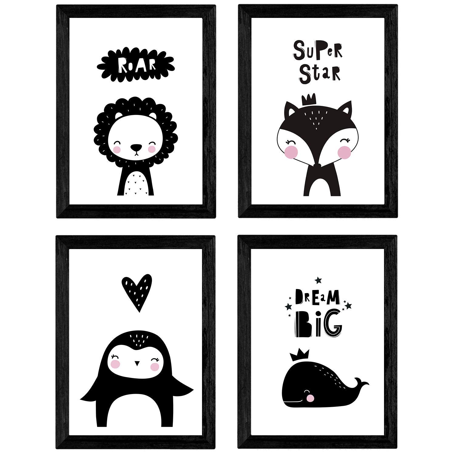 Set de 4 láminas "Zorro, leon, ballena y pingüino". Posters de animales.-Artwork-Nacnic-Nacnic Estudio SL