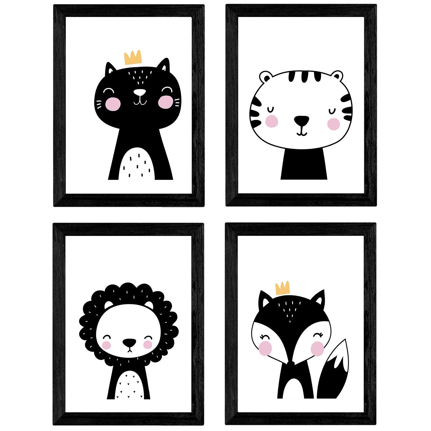 Set de 4 láminas "Zorro, leon, gato y tigre". Posters de animales.-Artwork-Nacnic-Nacnic Estudio SL