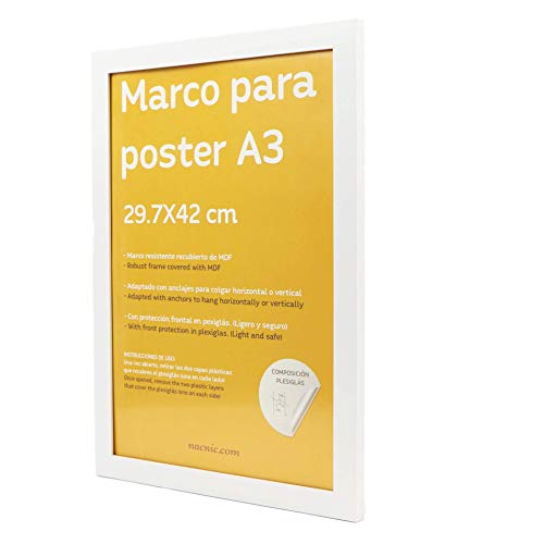 Set de 4 Marcos Blancos tamaño A3 (29.7x42cm). Marco de Color Blanco-Nacnic-Nacnic Estudio SL