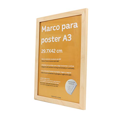 Set de 4 Marcos Madera Clara tamaño A3 (29.7x42cm). Marco de Color Light wood-Nacnic-Nacnic Estudio SL