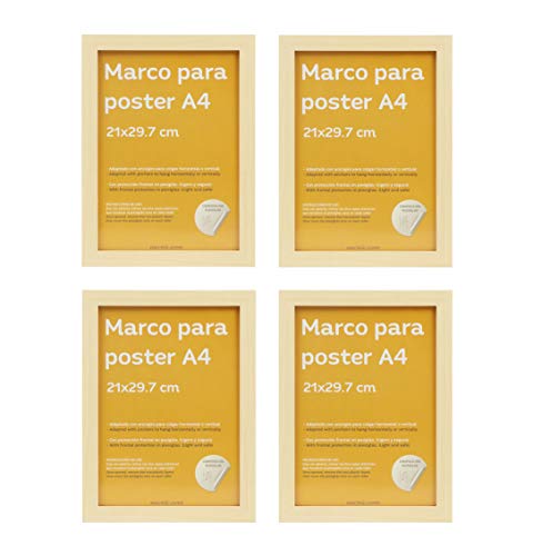 Set de 4 Marcos Madera Clara tamaño A4(21x29.7cm). Marco de Color LIGHT wood-Nacnic-Nacnic Estudio SL