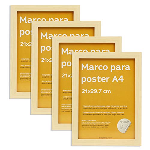 Set de 4 Marcos Madera Clara tamaño A4(21x29.7cm). Marco de Color LIGHT wood-Nacnic-Nacnic Estudio SL