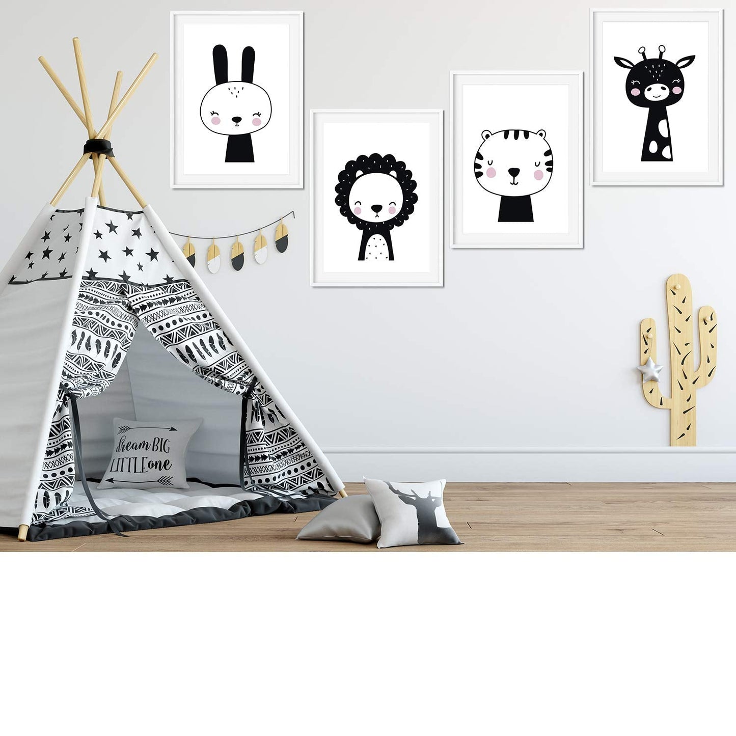 Set de 4 posters para niños y habitacion infantil estilo nordico Animales blanco y negro-Artwork-Nacnic-Nacnic Estudio SL