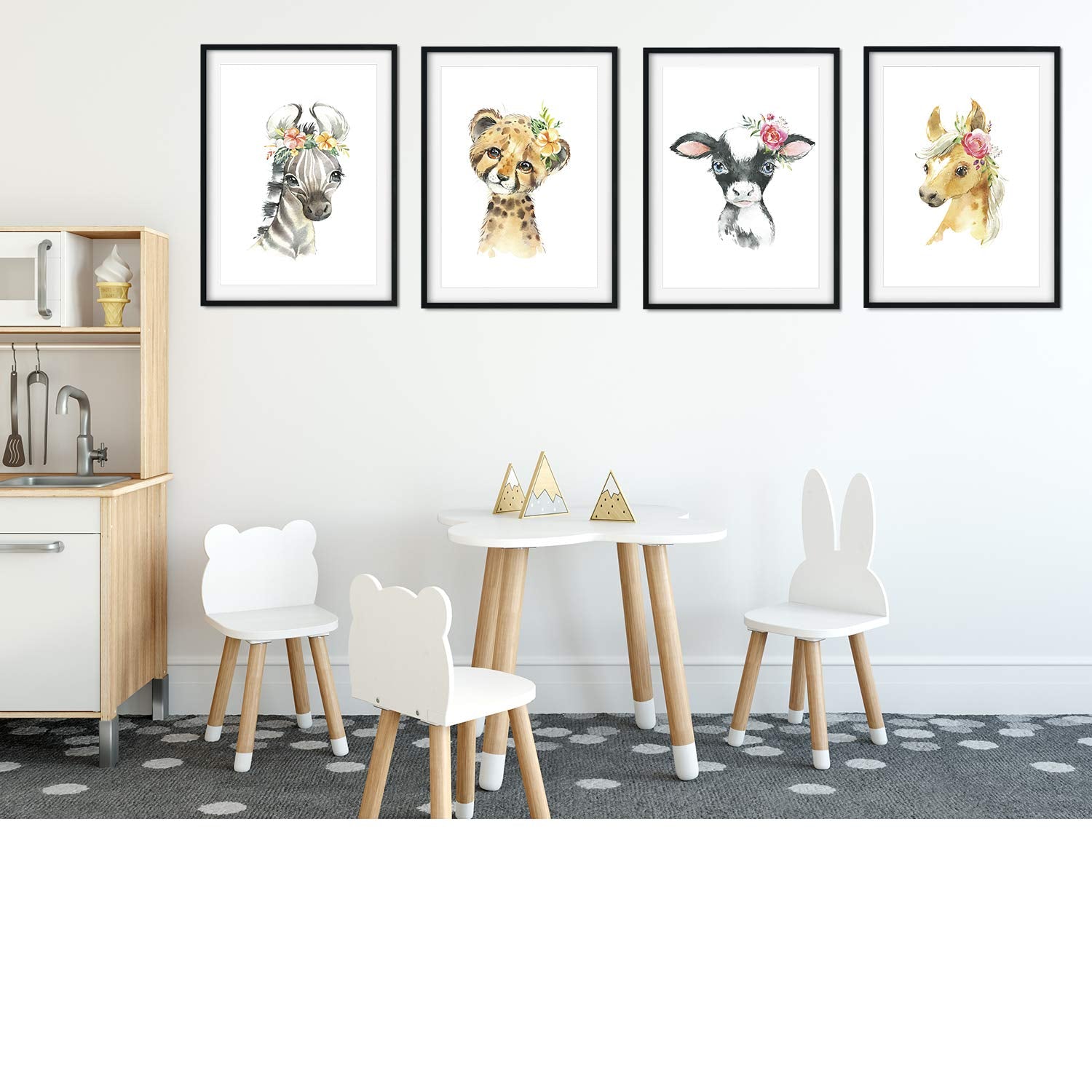 Set de 4 posters para niños y habitacion infantil estilo nordico Animales con flores-Artwork-Nacnic-Nacnic Estudio SL