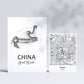 Set de 6 láminas de Asia del Este. Pósters con ilustraciones en estilo nórdico de mapas y monumentos para tu hogar, negocio, oficina. Tamaños A4 y A3. .-Artwork-Nacnic-Nacnic Estudio SL