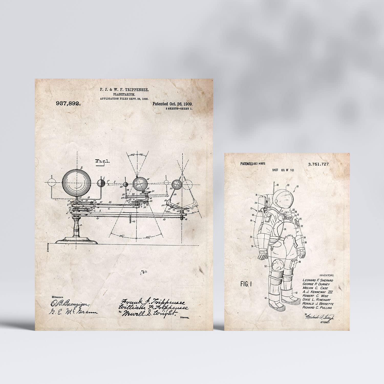 Set de 6 láminas de patentes Astronauta. Pósters con dibujos retro de inventos antiguos para tu hogar. Tamaños A4 y A3. .-Artwork-Nacnic-Nacnic Estudio SL