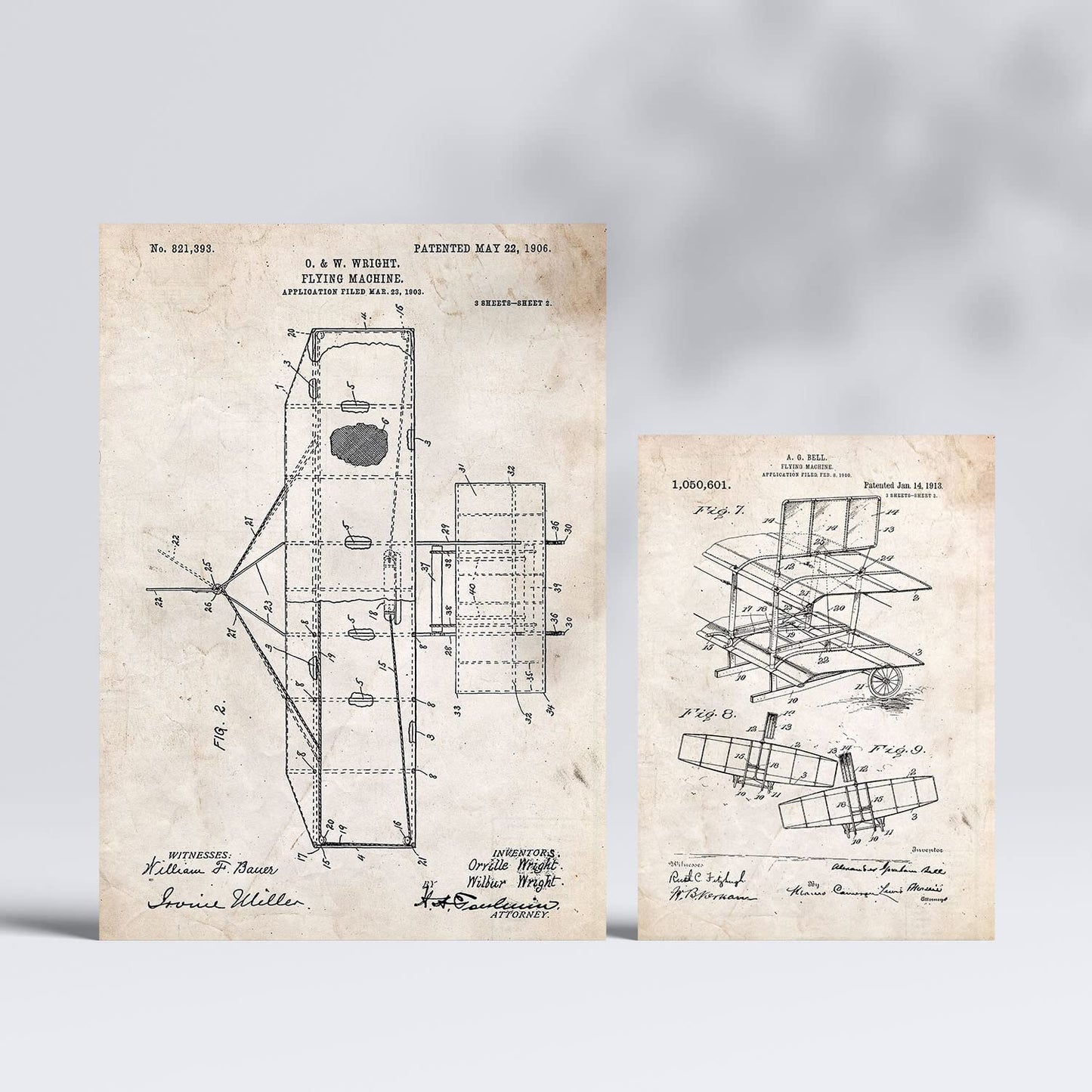 Set de 6 láminas de patentes Avión. Pósters con dibujos retro de inventos antiguos para tu hogar. Tamaños A4 y A3. .-Artwork-Nacnic-Nacnic Estudio SL