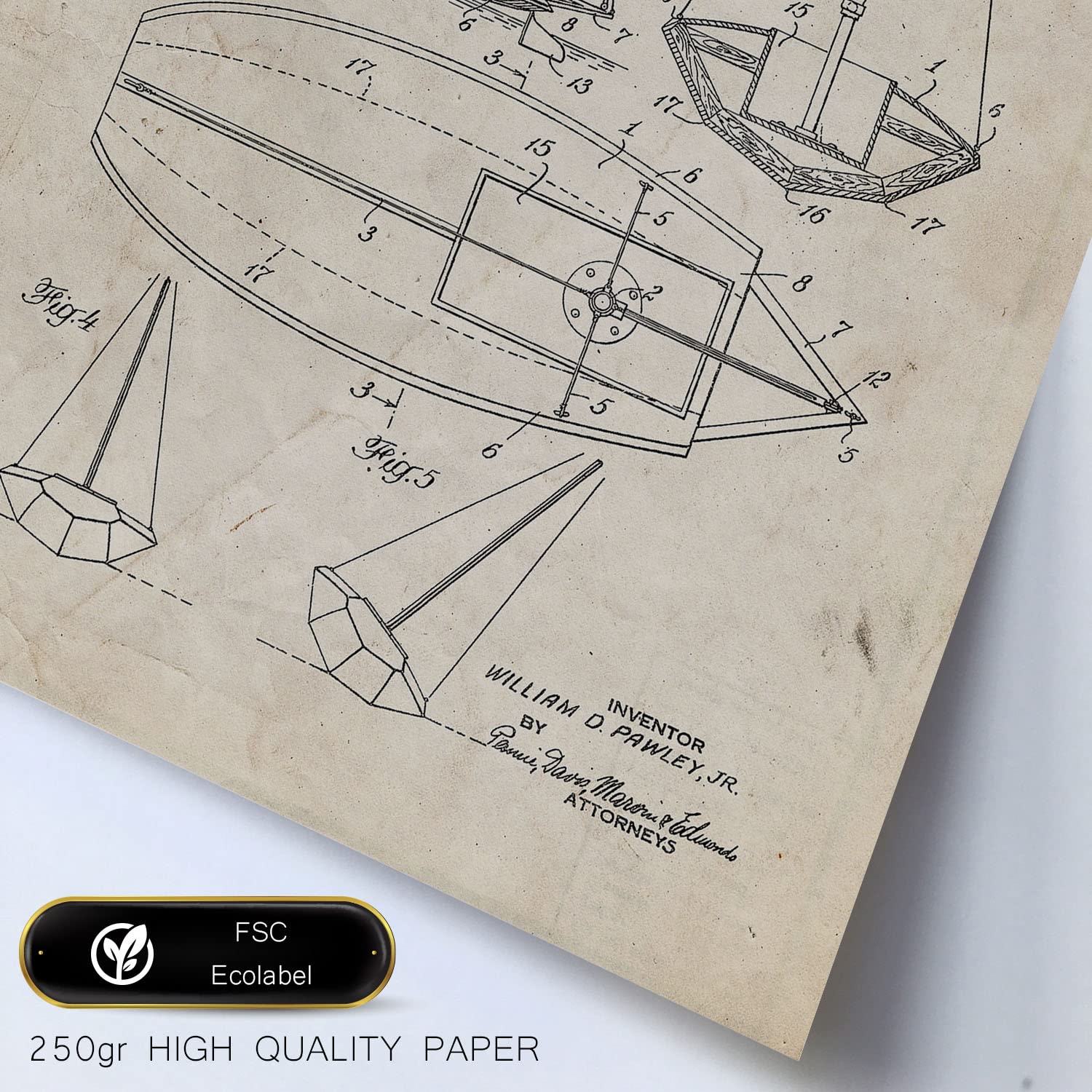 Set de 6 láminas de patentes Barco. Pósters con dibujos retro de inventos antiguos para tu hogar. Tamaños A4 y A3. .-Artwork-Nacnic-Nacnic Estudio SL