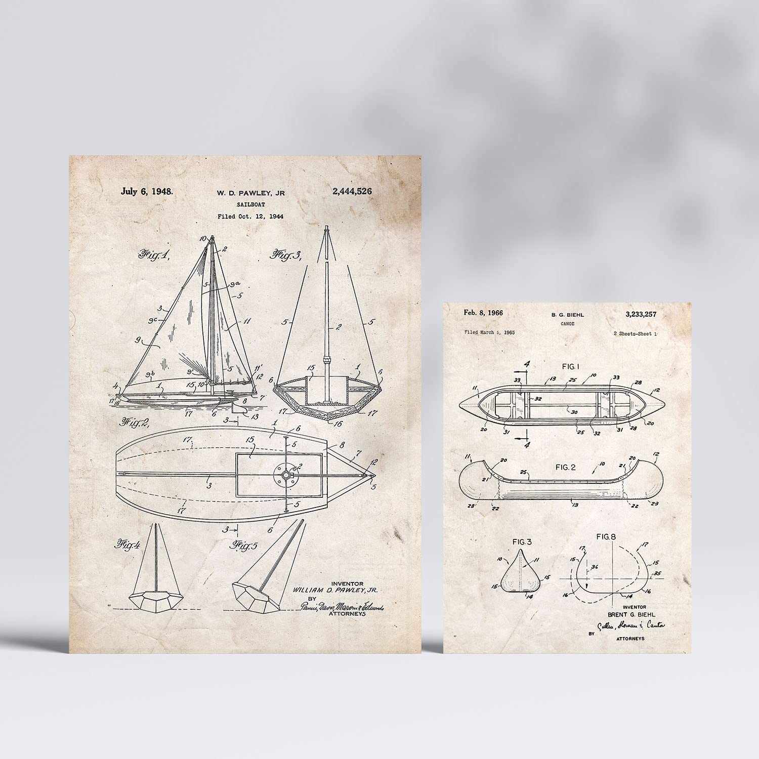 Set de 6 láminas de patentes Barco. Pósters con dibujos retro de inventos antiguos para tu hogar. Tamaños A4 y A3. .-Artwork-Nacnic-Nacnic Estudio SL