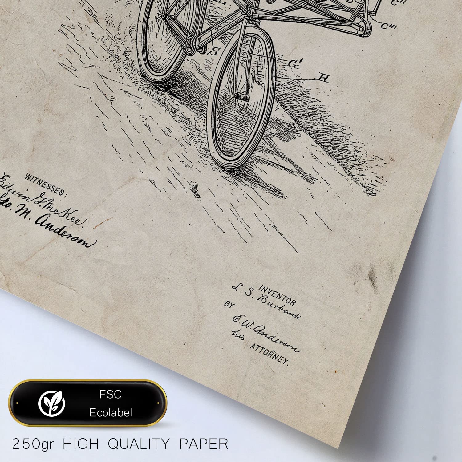 Set de 6 láminas de patentes Bicicleta. Pósters con dibujos retro de inventos antiguos para tu hogar. Tamaños A4 y A3. .-Artwork-Nacnic-Nacnic Estudio SL