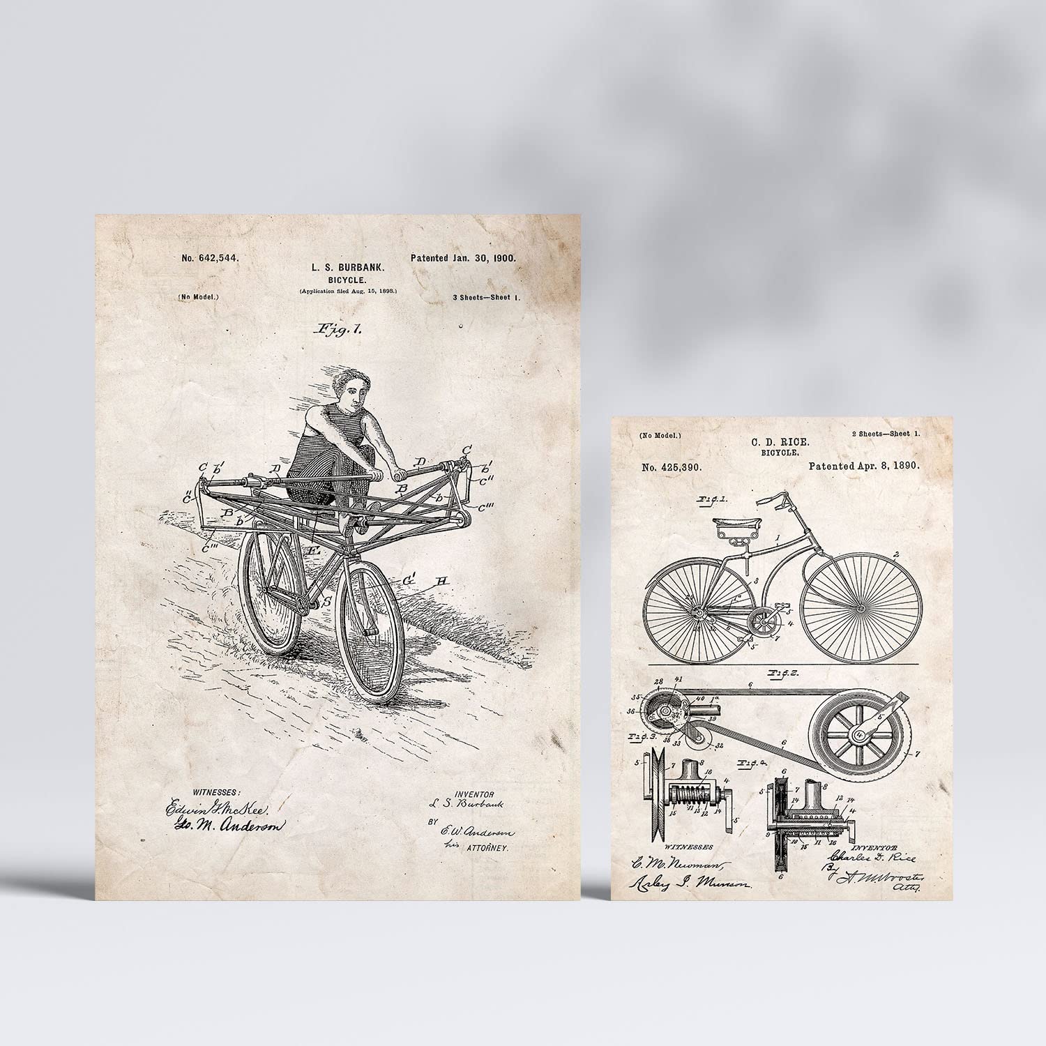 Set de 6 láminas de patentes Bicicleta. Pósters con dibujos retro de inventos antiguos para tu hogar. Tamaños A4 y A3. .-Artwork-Nacnic-Nacnic Estudio SL