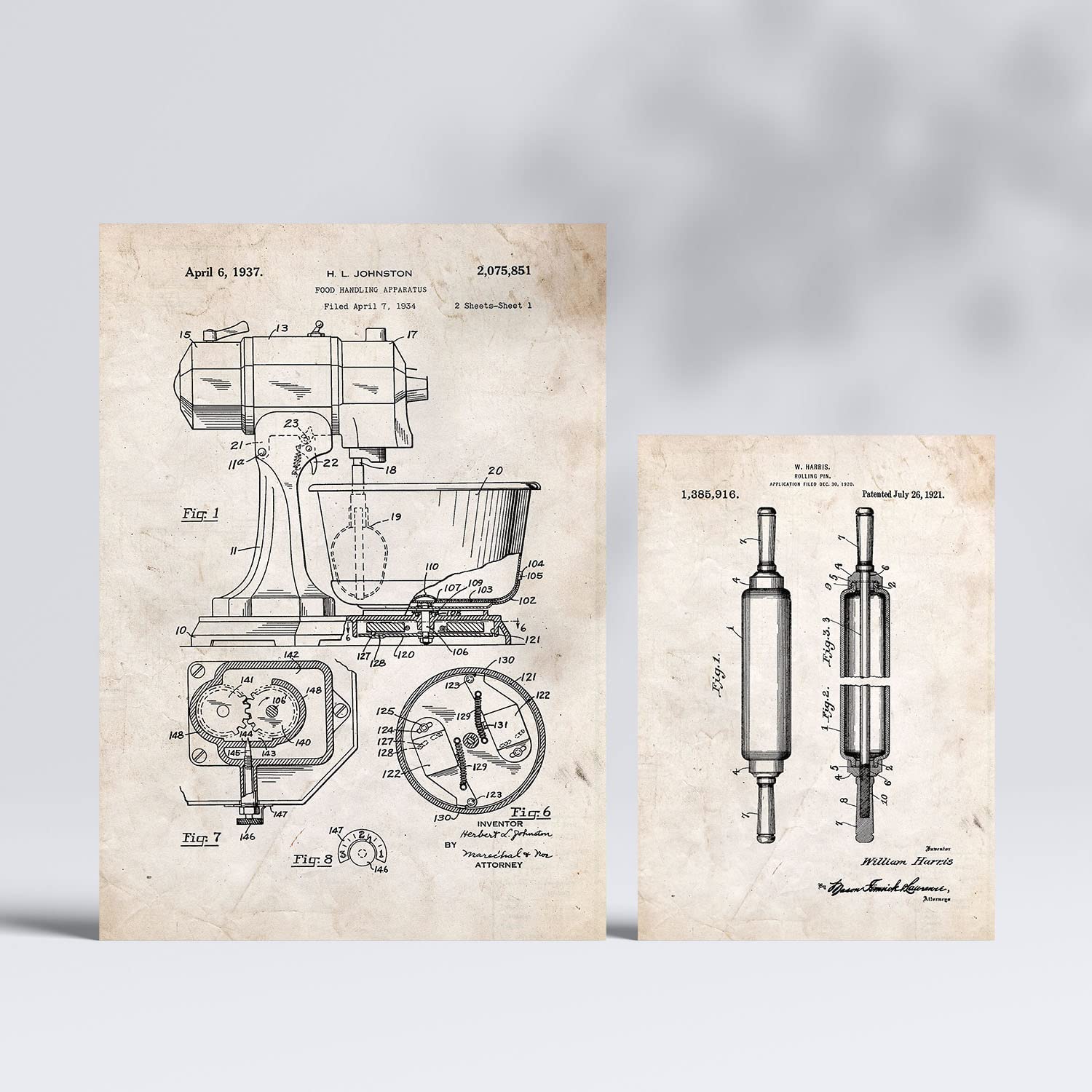 Set de 6 láminas de patentes Herramientas de cocina. Pósters con dibujos retro de inventos antiguos. Tamaños A4 y A3. .-Artwork-Nacnic-Nacnic Estudio SL