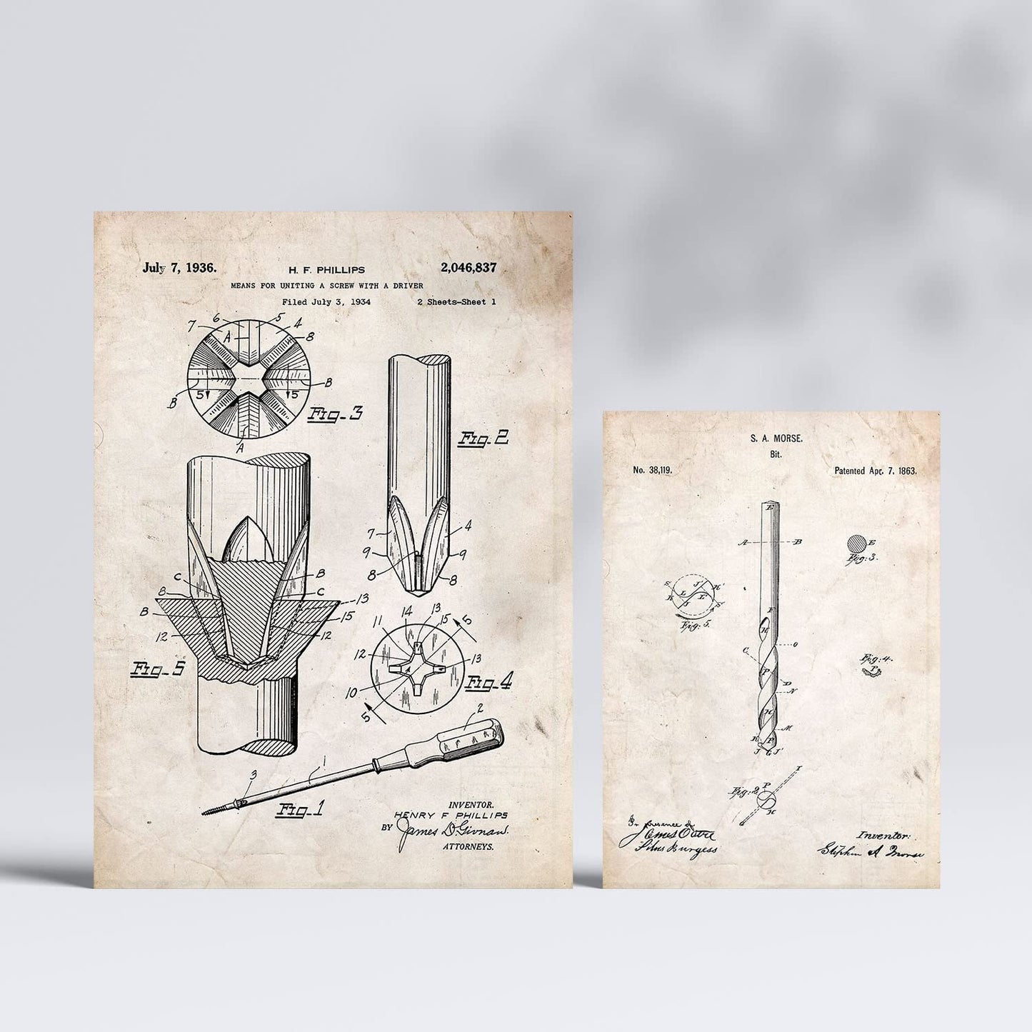 Set de 6 láminas de patentes Herramientas de construcción 1. Pósters con dibujos retro de inventos antiguos para tu hogar. Tamaños A4 y A3. .-Artwork-Nacnic-Nacnic Estudio SL