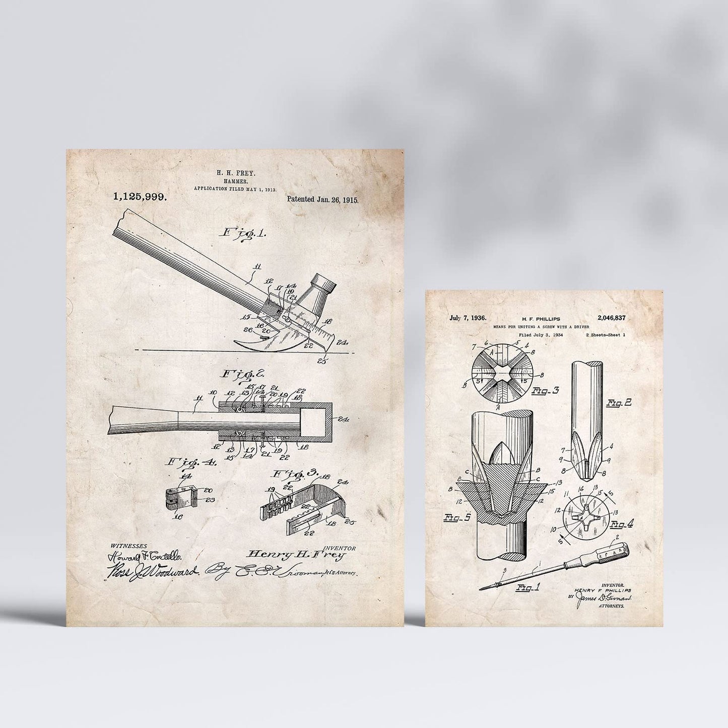 Set de 6 láminas de patentes Herramientas de construcción 2. Pósters con dibujos retro de inventos antiguos para tu hogar. Tamaños A4 y A3. .-Artwork-Nacnic-Nacnic Estudio SL