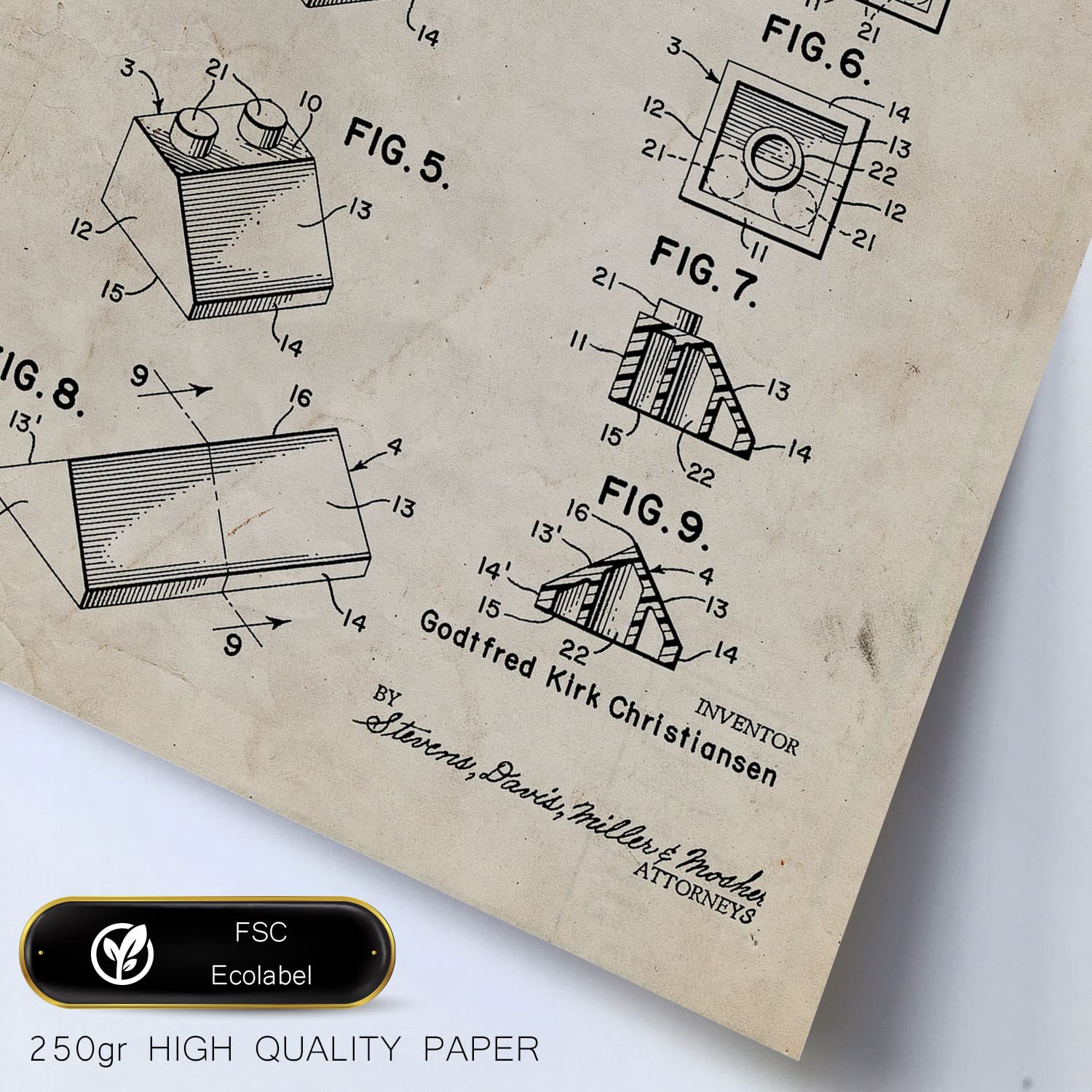 Set de 6 láminas de patentes Juguetes. Pósters con dibujos retro de inventos antiguos. Tamaños A4 y A3. .-Artwork-Nacnic-Nacnic Estudio SL