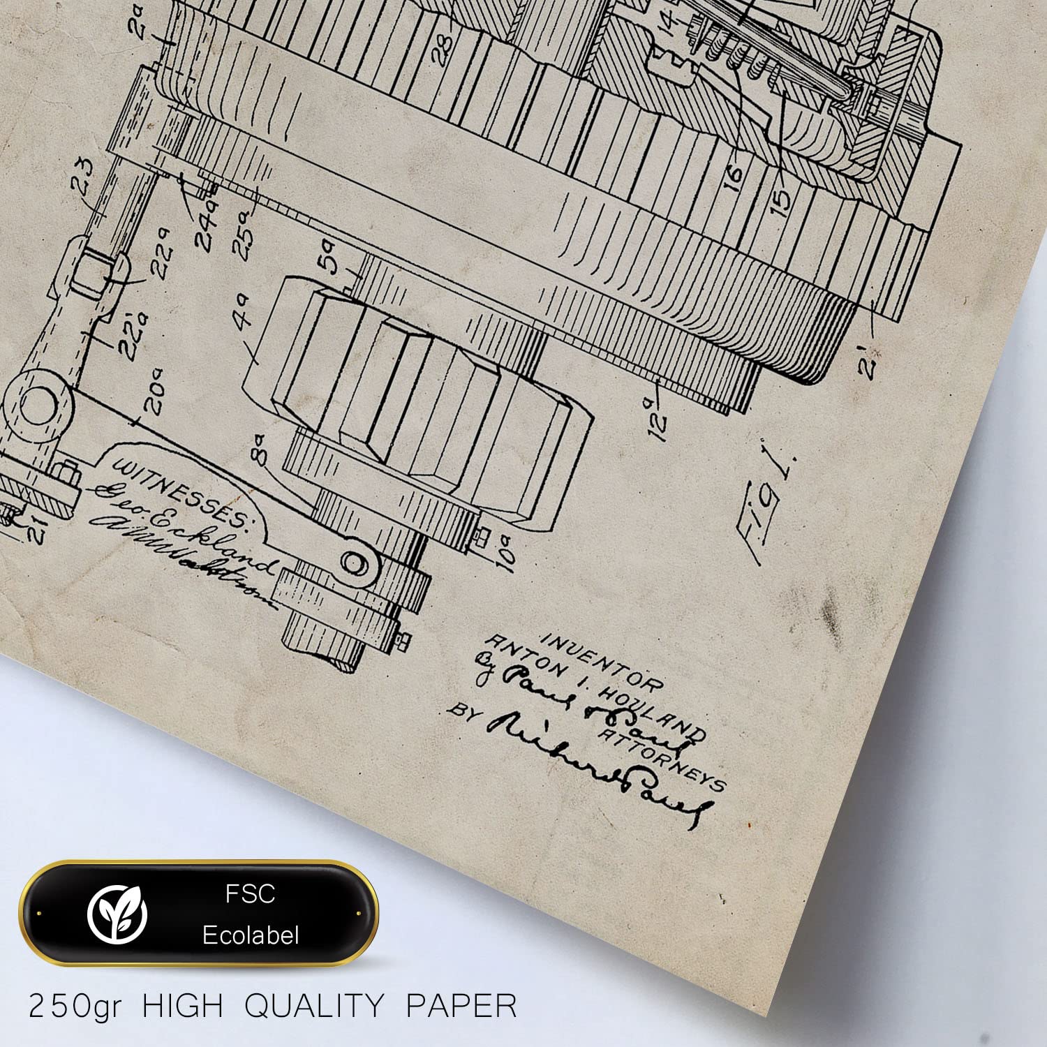 Set de 6 láminas de patentes Maquinaria. Pósters con dibujos retro de inventos antiguos. Tamaños A4 y A3. .-Artwork-Nacnic-Nacnic Estudio SL