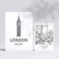 Set de 6 láminas de Reino Unido 2. Pósters con ilustraciones en estilo nórdico de mapas y monumentos para tu hogar, negocio, oficina. Tamaños A4 y A3. .-Artwork-Nacnic-Nacnic Estudio SL