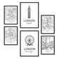 Set de 6 láminas de Reino Unido 2. Pósters con ilustraciones en estilo nórdico de mapas y monumentos para tu hogar, negocio, oficina. Tamaños A4 y A3. .-Artwork-Nacnic-Nacnic Estudio SL