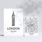 Set de 6 láminas de Reino Unido. Pósters con ilustraciones en estilo nórdico de mapas y monumentos para tu hogar, negocio, oficina. Tamaños A4 y A3. .-Artwork-Nacnic-Nacnic Estudio SL