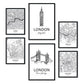Set de 6 láminas de Reino Unido. Pósters con ilustraciones en estilo nórdico de mapas y monumentos para tu hogar, negocio, oficina. Tamaños A4 y A3. .-Artwork-Nacnic-Nacnic Estudio SL