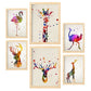 Set de 6 posters de Animales de acuarela. Colección de láminas con estética collage para la Tamaños A3 y A4. .-Artwork-Nacnic-Marco Madera clara-Nacnic Estudio SL