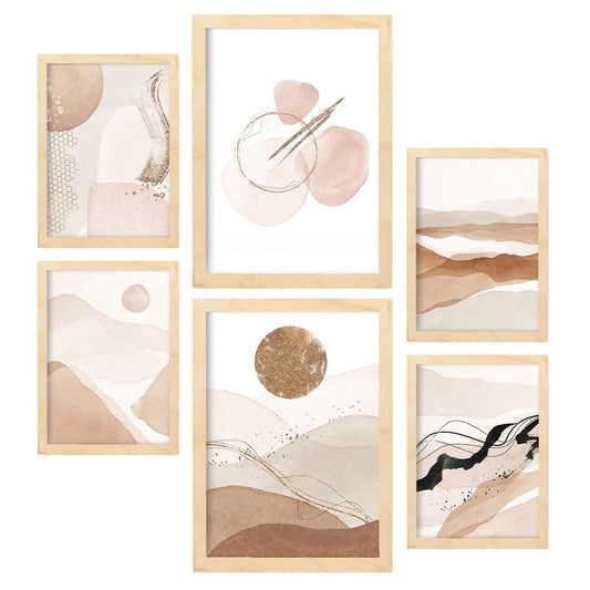 Set de 6 posters de Arte abstracto. Colección de láminas con estética collage para la Tamaños A3 y A4. .-Artwork-Nacnic-Marco Madera clara-Nacnic Estudio SL