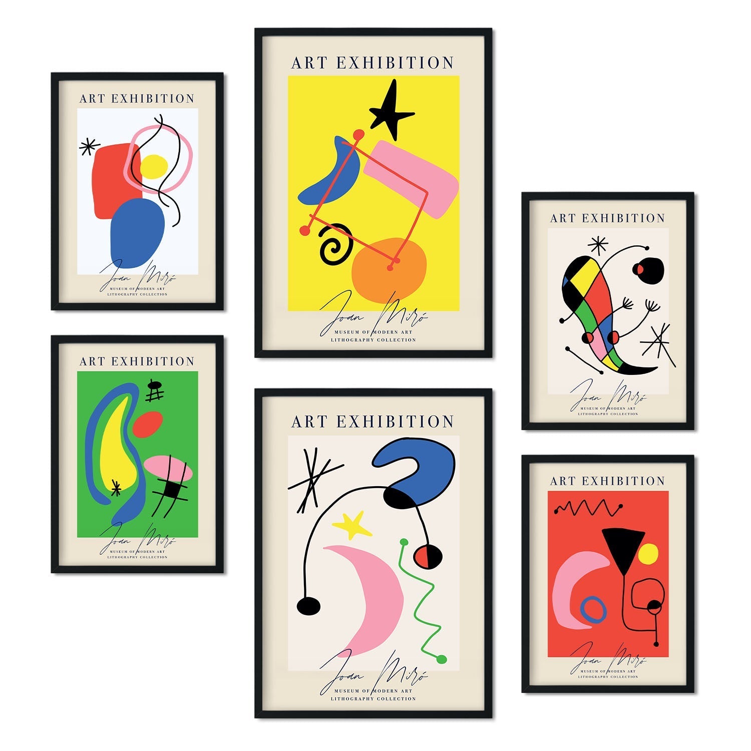 Set de 6 posters de Arte Miró. Colección de láminas con estética collage para la Tamaños A3 y A4. .-Artwork-Nacnic-Marco Negro-Nacnic Estudio SL