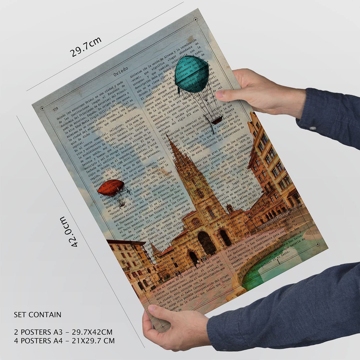 Set de 6 posters de Ciudades vintage. Colección de láminas con estética collage para la Tamaños A3 y A4. .-Artwork-Nacnic-Nacnic Estudio SL