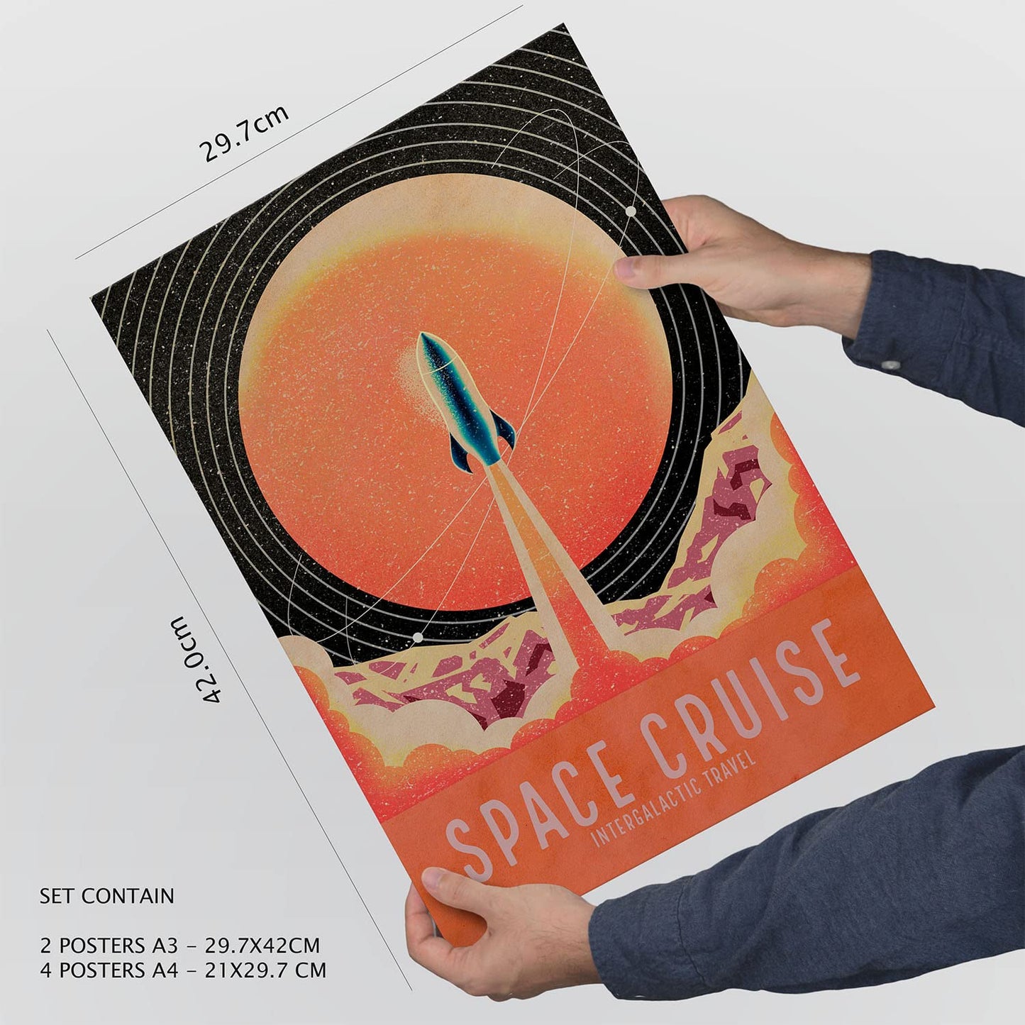 Set de 6 posters de Espacio. Colección de láminas con estética collage para la Tamaños A3 y A4. .-Artwork-Nacnic-Nacnic Estudio SL
