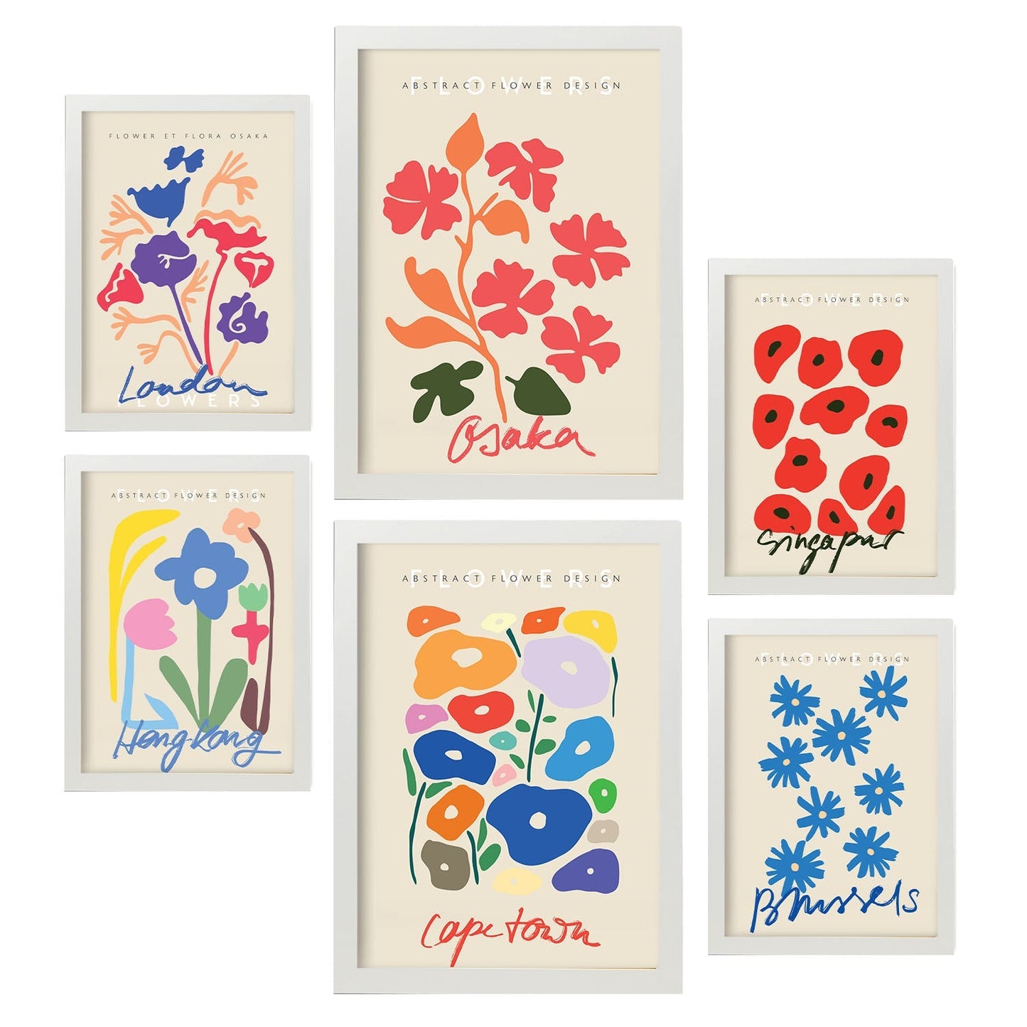 Set de 6 posters de Floral. Colección de láminas con estética collage para la Tamaños A3 y A4. .-Artwork-Nacnic-Marco Blanco-Nacnic Estudio SL