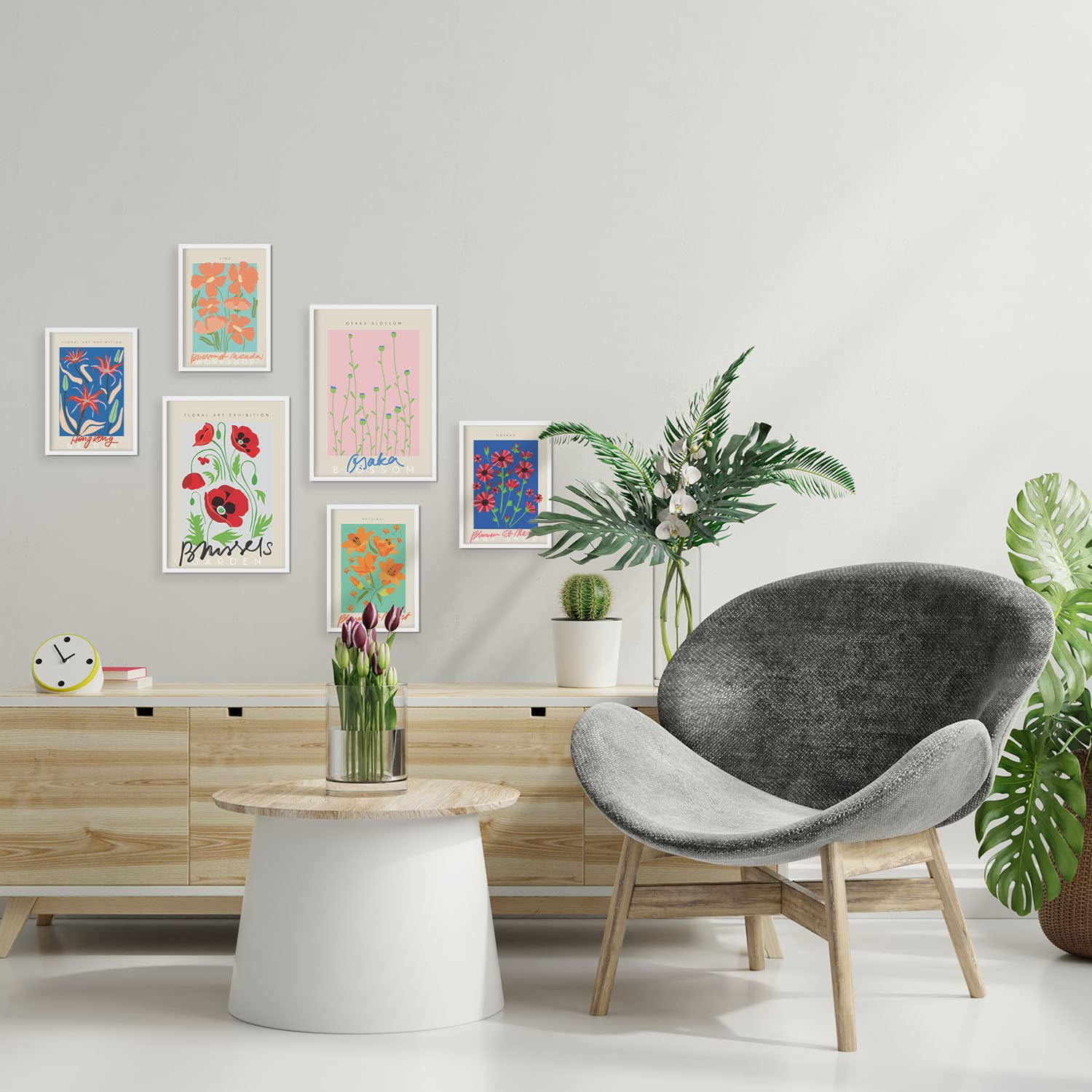 Set de 6 pósters de Flores de primavera. Colección de láminas con estética collage para la Tamaños A3 y A4. .-Artwork-Nacnic-Nacnic Estudio SL