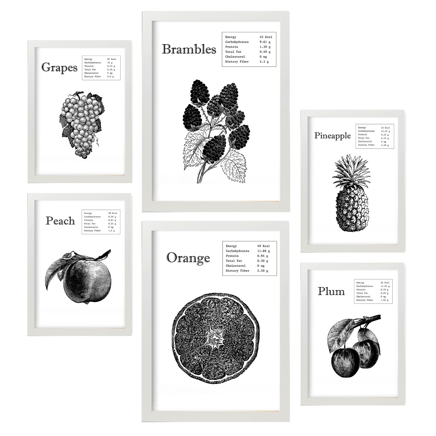 Set de 6 pósters de Frutas. Colección de láminas con estética collage para la Tamaños A3 y A4. .-Artwork-Nacnic-Marco Blanco-Nacnic Estudio SL