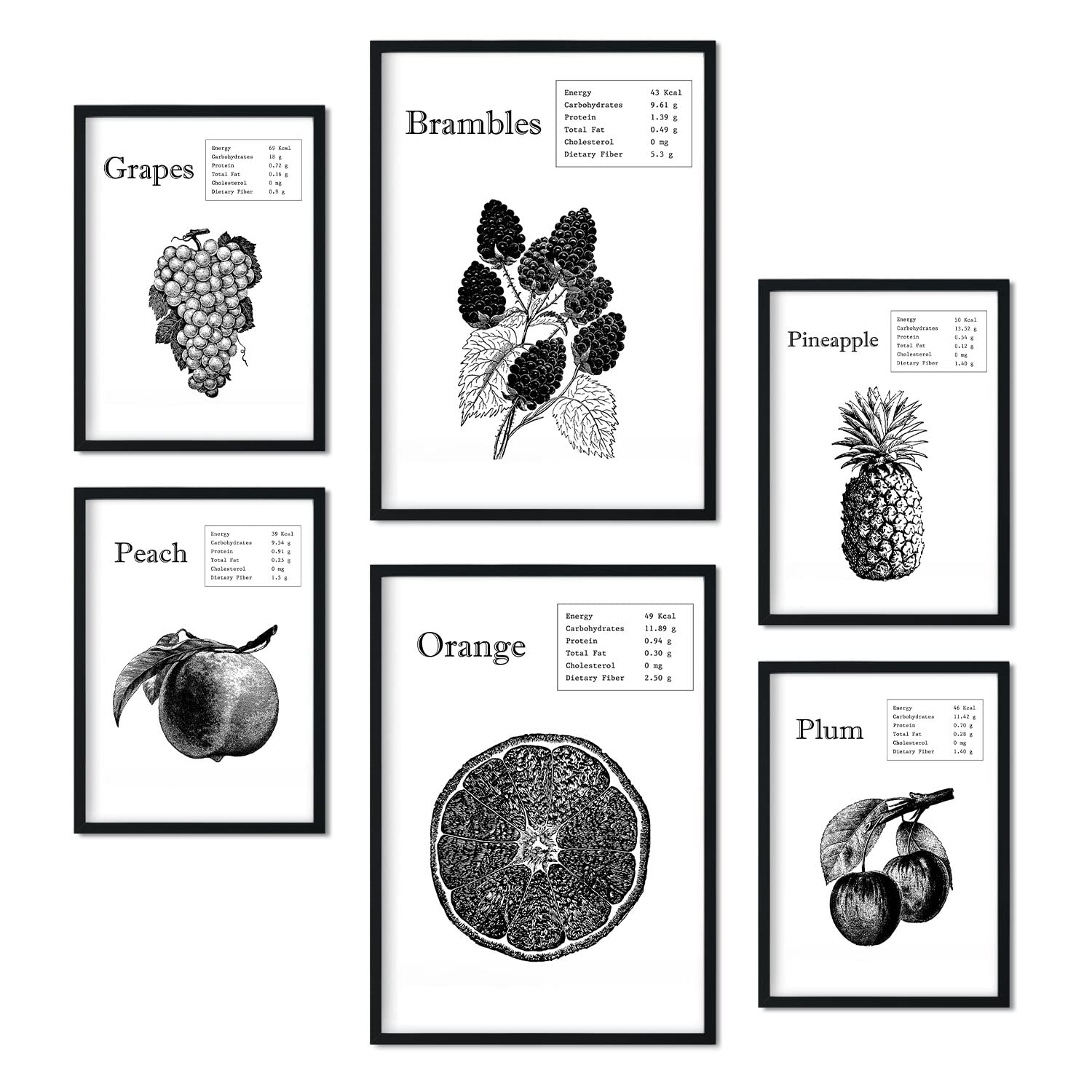Set de 6 pósters de Frutas. Colección de láminas con estética collage para la Tamaños A3 y A4. .-Artwork-Nacnic-Nacnic Estudio SL