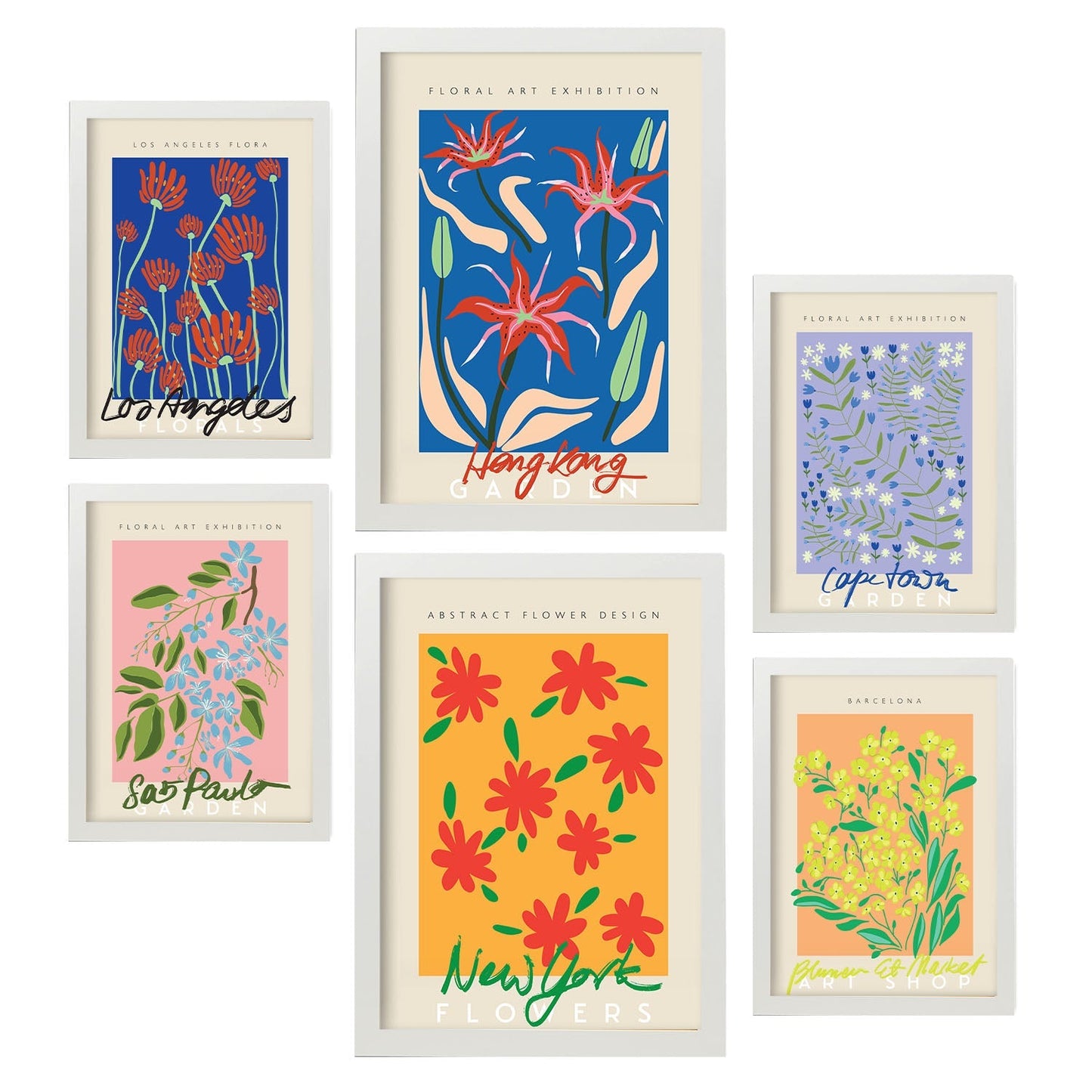 Set de 6 pósters de Galería floral. Colección de láminas con estética collage para la Tamaños A3 y A4. .-Artwork-Nacnic-Marco Blanco-Nacnic Estudio SL