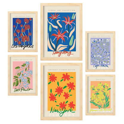 Set de 6 pósters de Galería floral. Colección de láminas con estética collage para la Tamaños A3 y A4. .-Artwork-Nacnic-Marco Madera clara-Nacnic Estudio SL