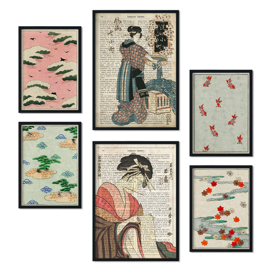 Set de 6 posters de Japón. Colección de láminas con estética collage para la Tamaños A3 y A4. .-Artwork-Nacnic-Nacnic Estudio SL