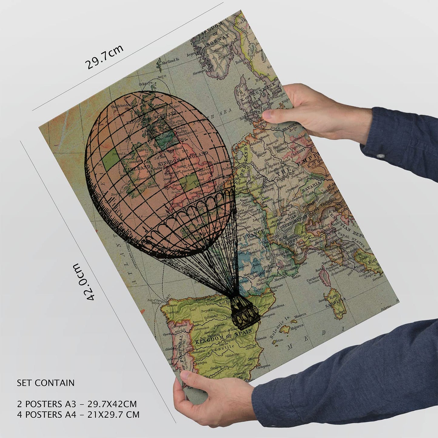 Set de 6 posters de Mapas vintage. Colección de láminas con estética collage para la Tamaños A3 y A4. .-Artwork-Nacnic-Nacnic Estudio SL