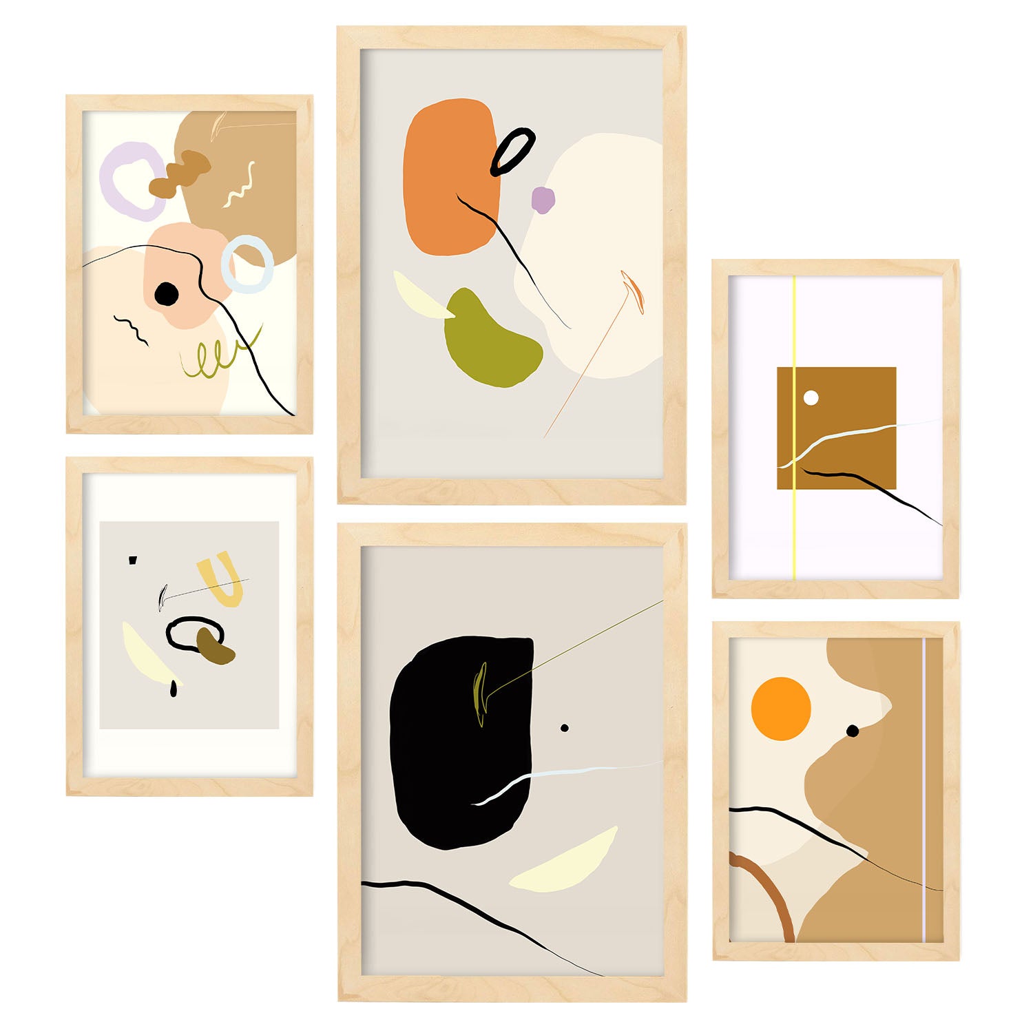 Set de 6 posters de Minimalismo. Colección de láminas con estética collage para la Tamaños A3 y A4. .-Artwork-Nacnic-Marco Madera clara-Nacnic Estudio SL