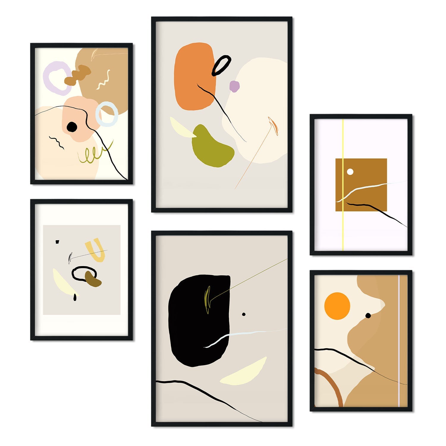 Set de 6 posters de Minimalismo. Colección de láminas con estética collage para la Tamaños A3 y A4. .-Artwork-Nacnic-Marco Negro-Nacnic Estudio SL
