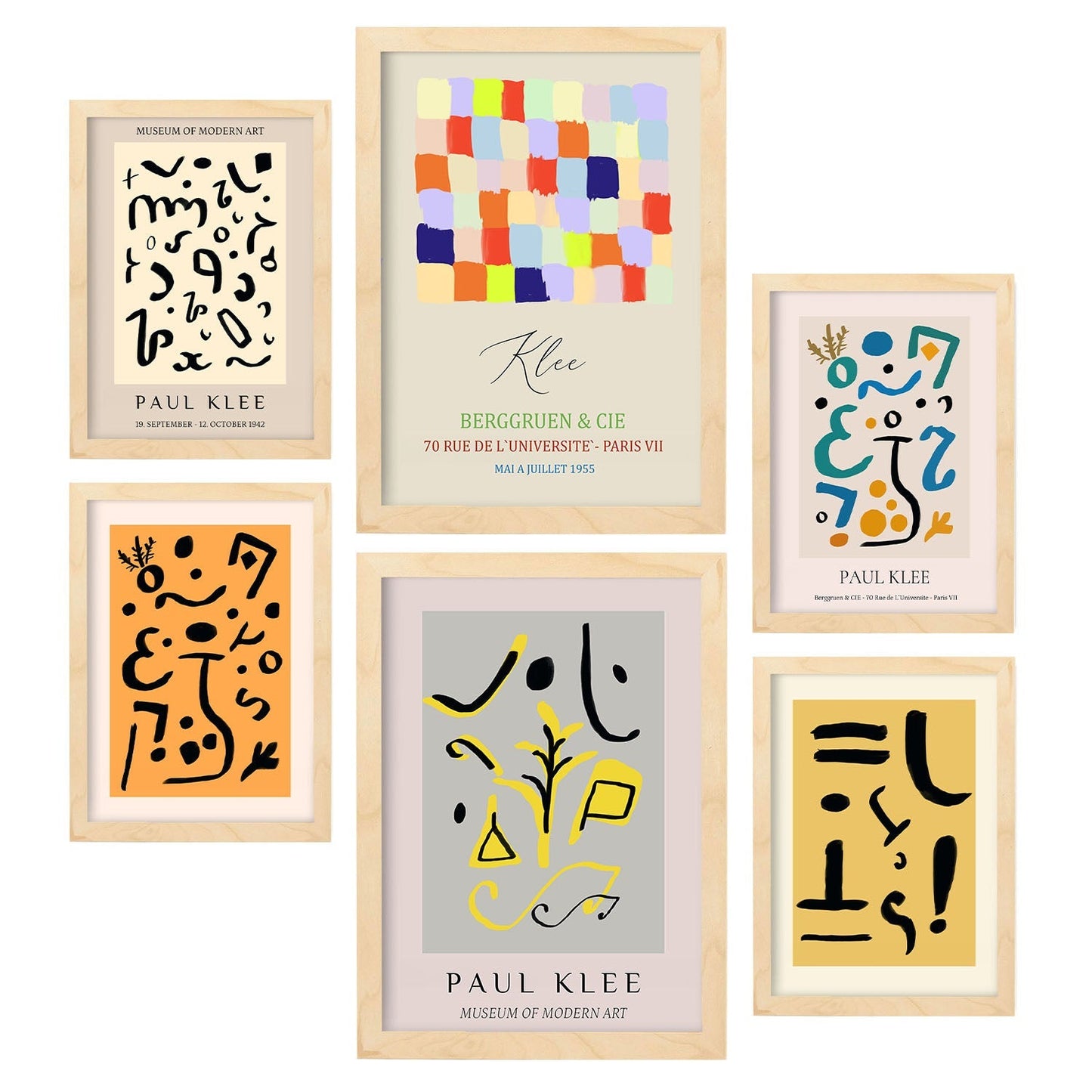 Set de 6 pósters de Paul Klee. Colección de láminas con estética collage para la Tamaños A3 y A4. .-Artwork-Nacnic-Marco Madera clara-Nacnic Estudio SL